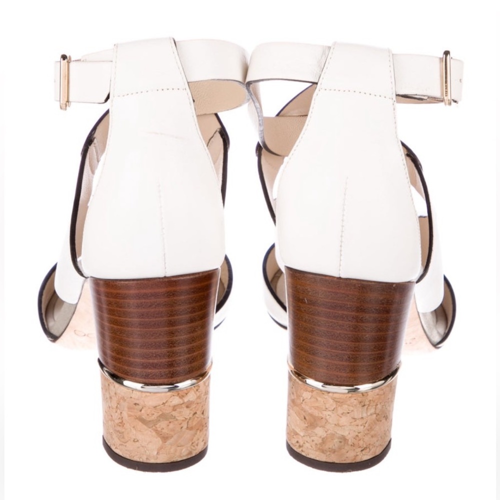 Jimmy Choo Crème Leather Strap Sandals Block Heels size 37.5 - Picture 4 of 6